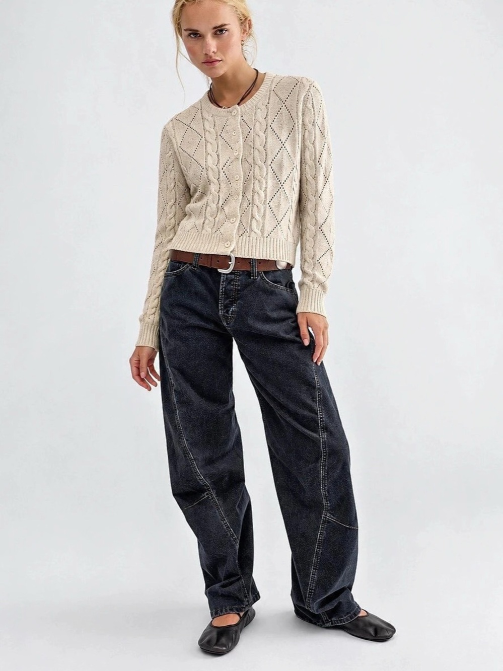 375. RD STYLE Cable Knit Cardigan in Cream Size Small Like New